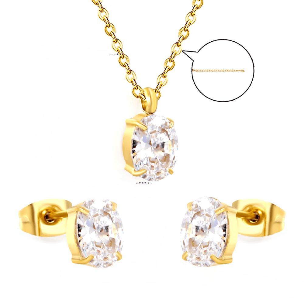 European and American Temperament, High-end Stud Earrings, Necklace, Exquisite Water Drop-shaped Geometric Jewelry Set, Women