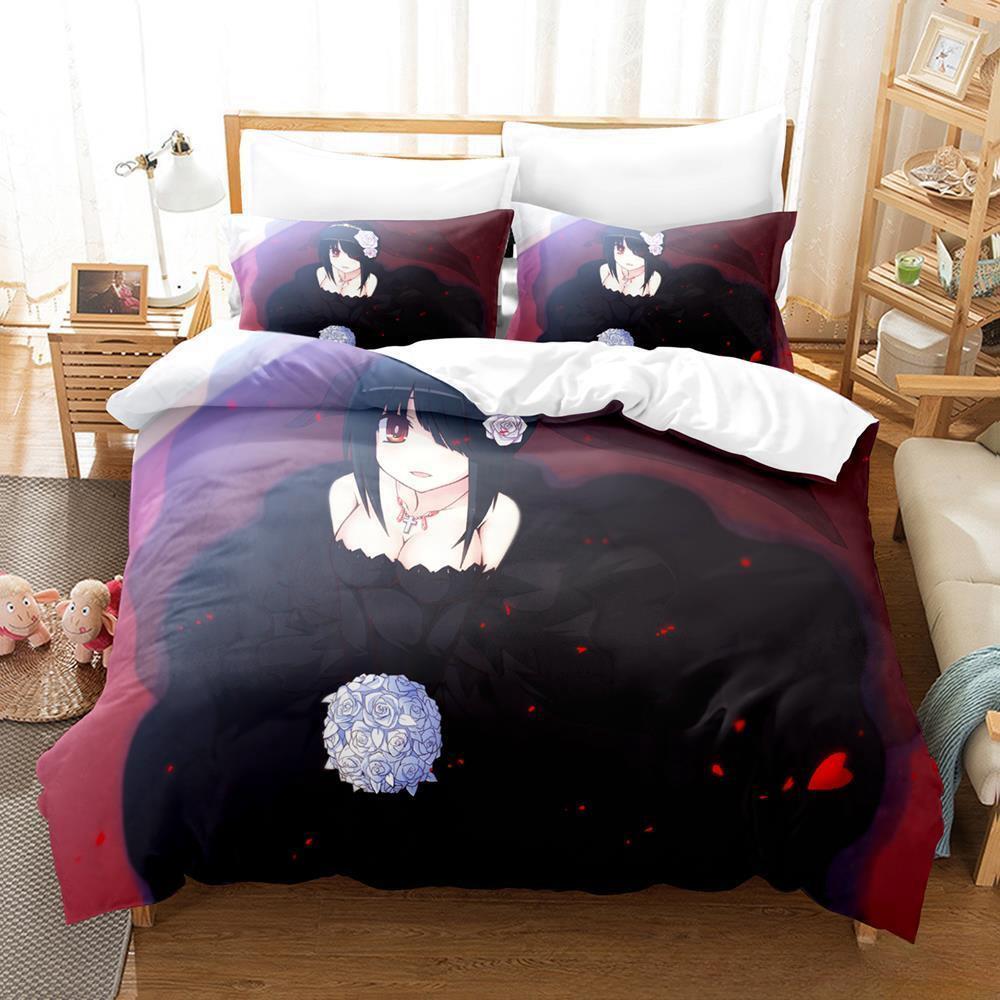 Nové datum A Live Tokisaki Kurumi Ložní souprava Single Twin Full Queen King Size Bed Souprava Aldult Kid Ložnice Soupravy přikrývek Anime