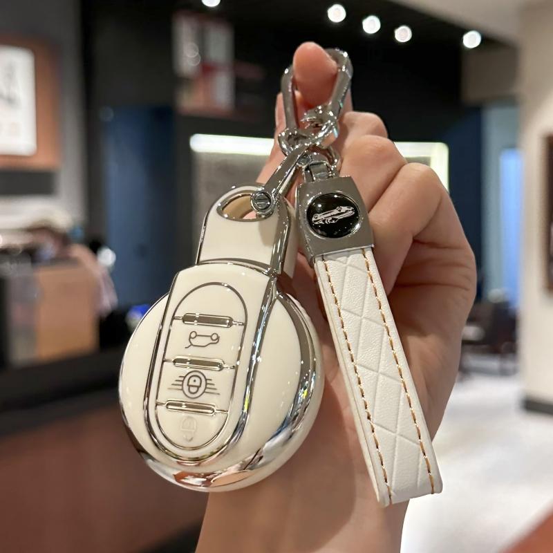 Husă pentru chei de mașină cu breloc din piele PU pentru BMW MINI Cooper F54 Clubman F55 F56 F57 F60 Countryman cheie inteligentă cu 3 butoane