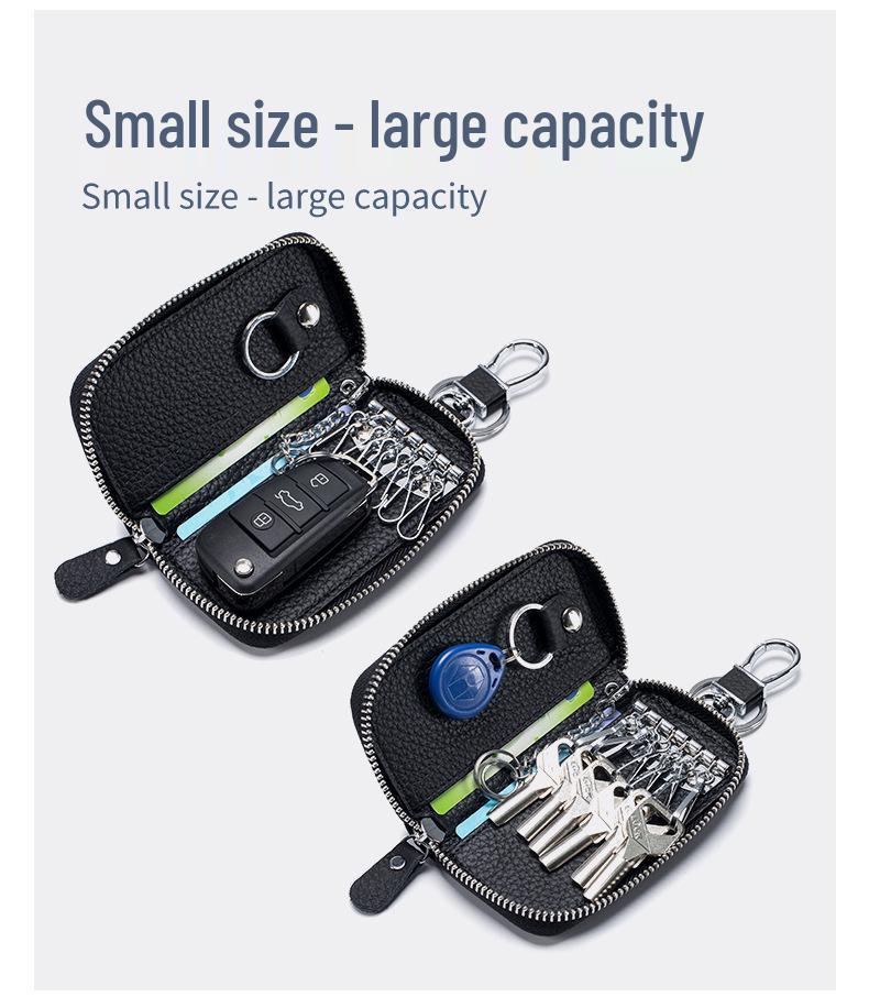 Genuine Leather Multifunctional Zipper Lock Car Key Case