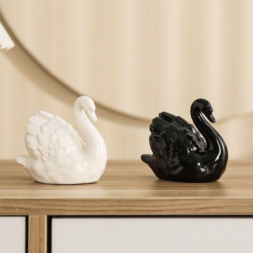 Elegant White Swan Statue Easy To Use Swan Couple Figurine Nordic Black Swan Ornaments  Home Decor