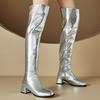 Sexy Women's High Boots Luxury Low Heels Over-the-knee Boot Patent Gold Silver Long Footwear Winter Shoes Lady Large Size 46