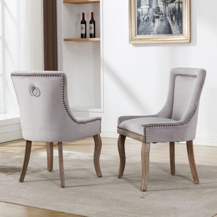 Chaise De Salle À Manger - MUVOE - Luxe - Tissu Gris - Lot De 2 - Design Contemporain