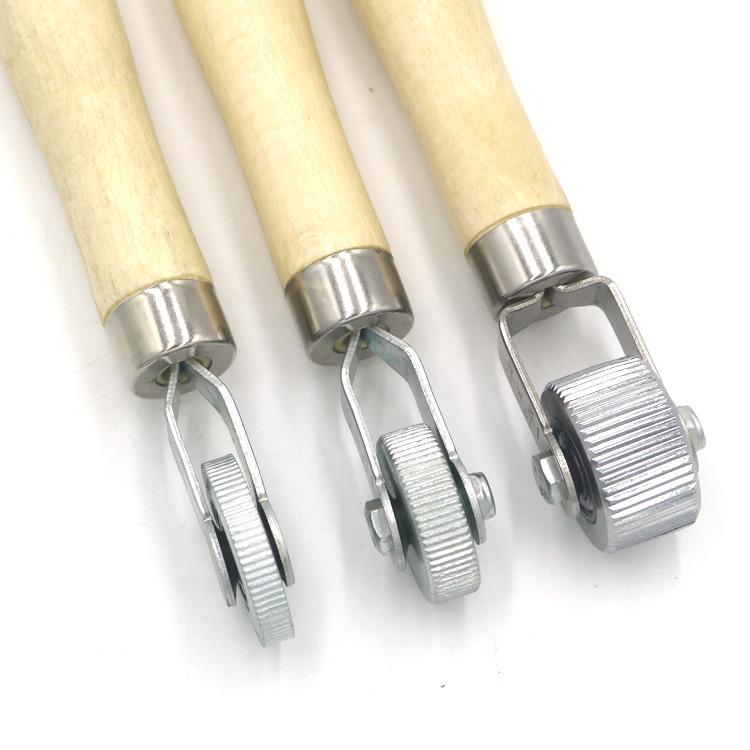 Tire Repair Tool with Wooden Handle and Wide Pressure Roller