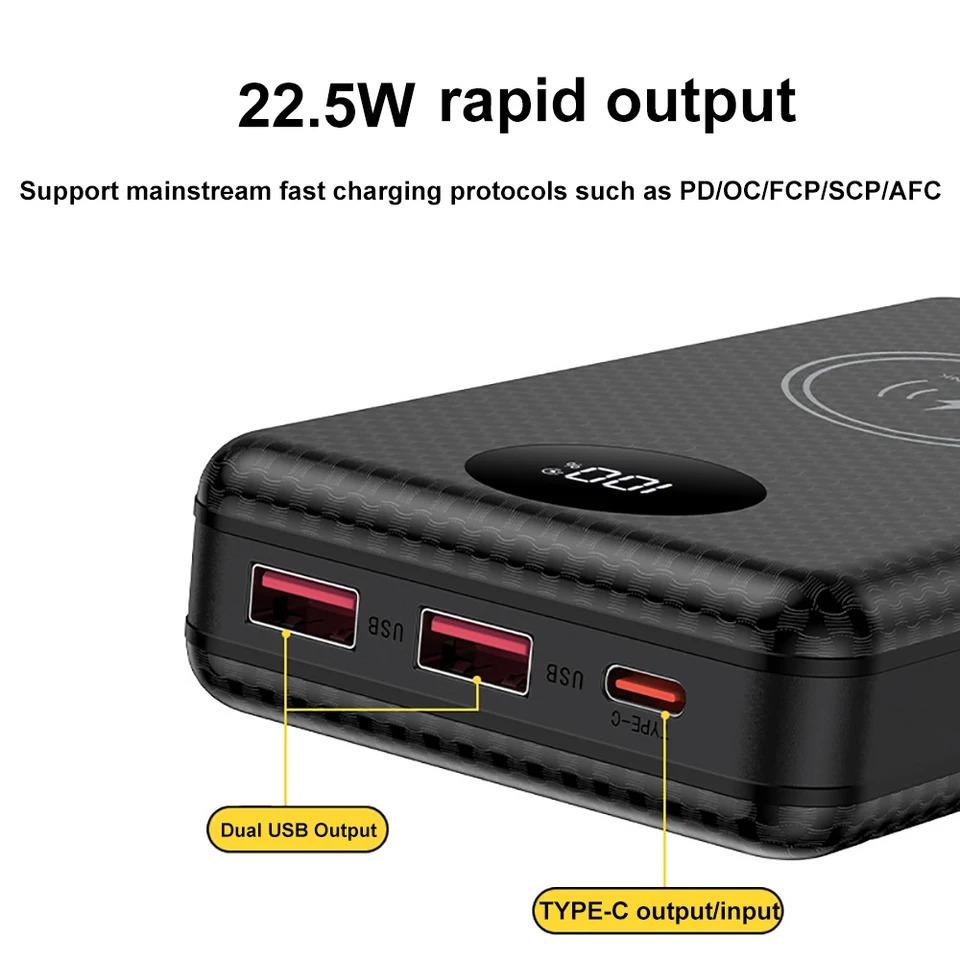 37,5W Rychlé Nabíjení Bateriový Box 22,5W Kabelové + 15W Bezdrátové 20000mAh 6x18650 Externí Pouzdro Power Banky Úložný Box pro Nabíjení Baterií