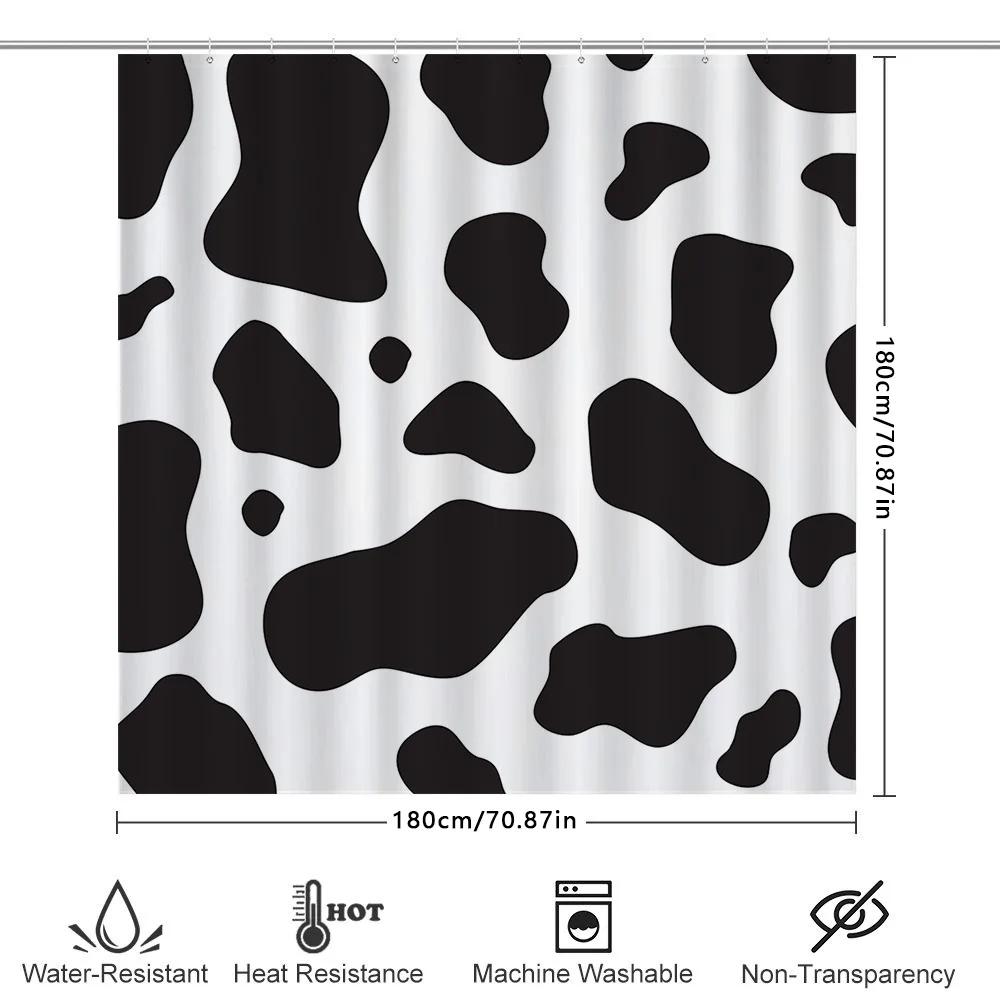 Black White Cow Print Shower Curtain Bathroom Decor, Modern Style Bathtub Liner With Rings For Home Bath (Large Size)