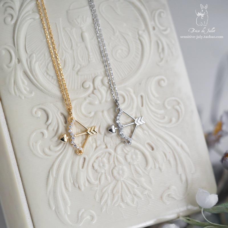 Cupid s Arrow 18K Gold-Plated Sterling Silver Bow and Arrow Necklace, Elegant Clavicle Chain for Women 18K Gold