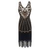 Vintage V-neck sequined fringed dress, evening dress, Gatsby dinner dress, stage performance dress.
