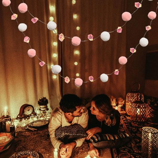 LED Pom Poms String Lights Battery Operated Fairy Light with 20 Faux Crystal Petals LEDs for Valentine's Day Wedding Party