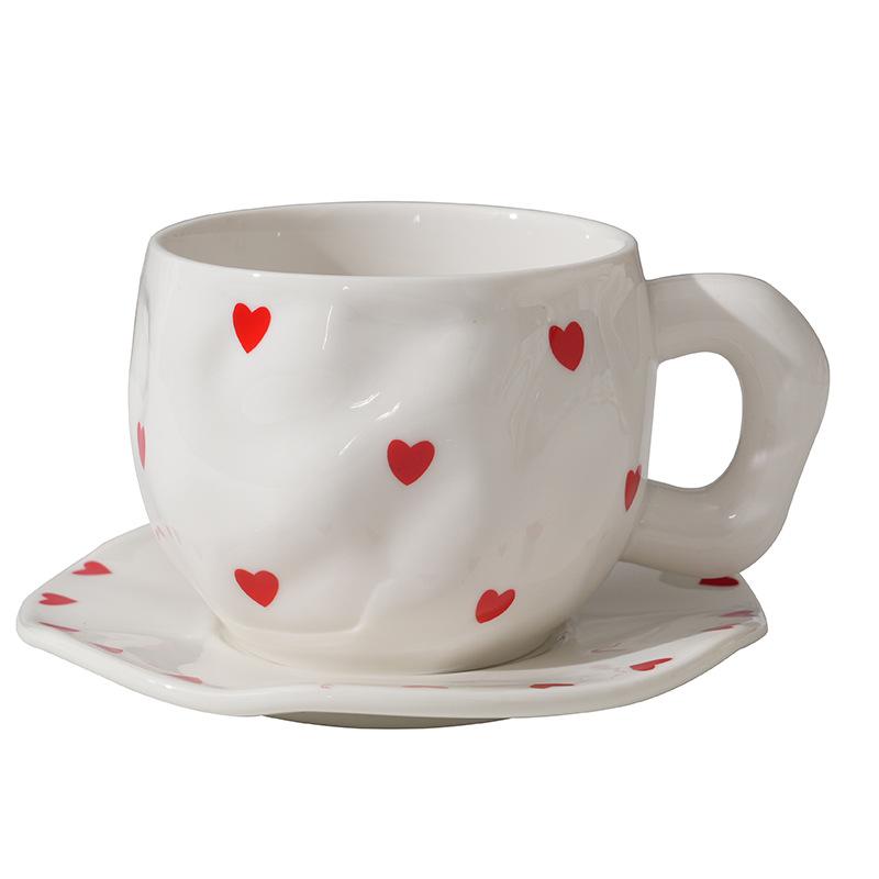 Keramik-Kaffeebecher und Untertassen, handgeformt, handbemalt, unregelmäßige Tassen und Untertassen, hochwertige Frühstückstassen
