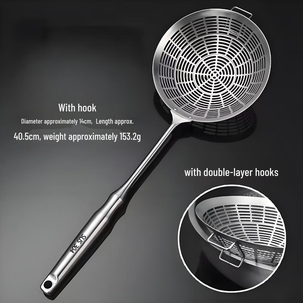 304 Stainless Steel Slotted Frying Basket Spoon with Heat Insulation and Anti-Scald Handle