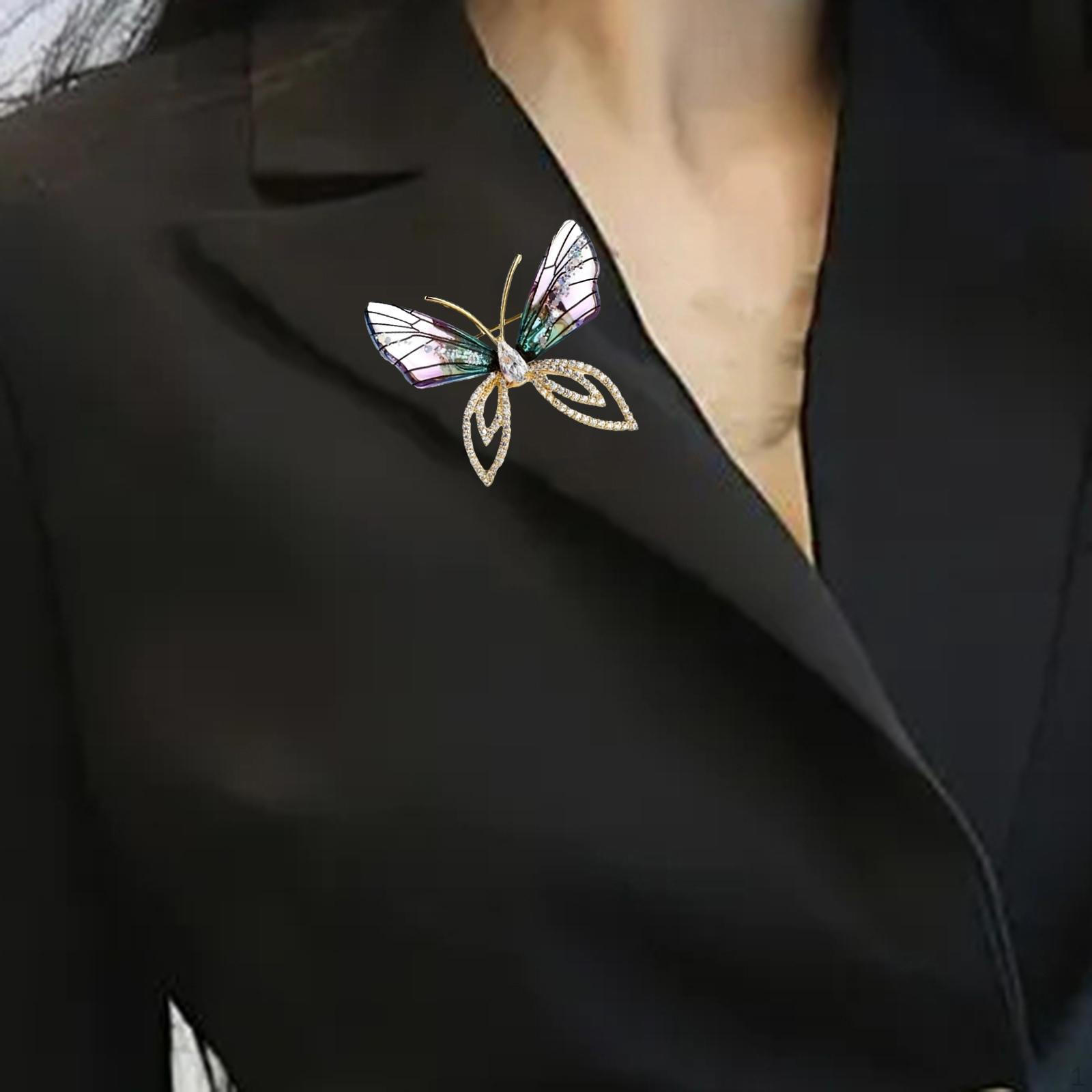 Butterfly Brooch Pin Rhinestone for Women Alloy Elegant Lapel Coat Bridal