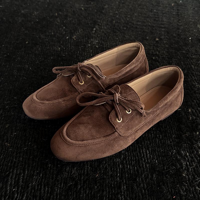 Fashion Women Pumps Low Heels Round Toe Lace Up Sheep Suede Quality Shoes Woman Retro Lace-Up Office Lady Working Spring Summer 2025 New