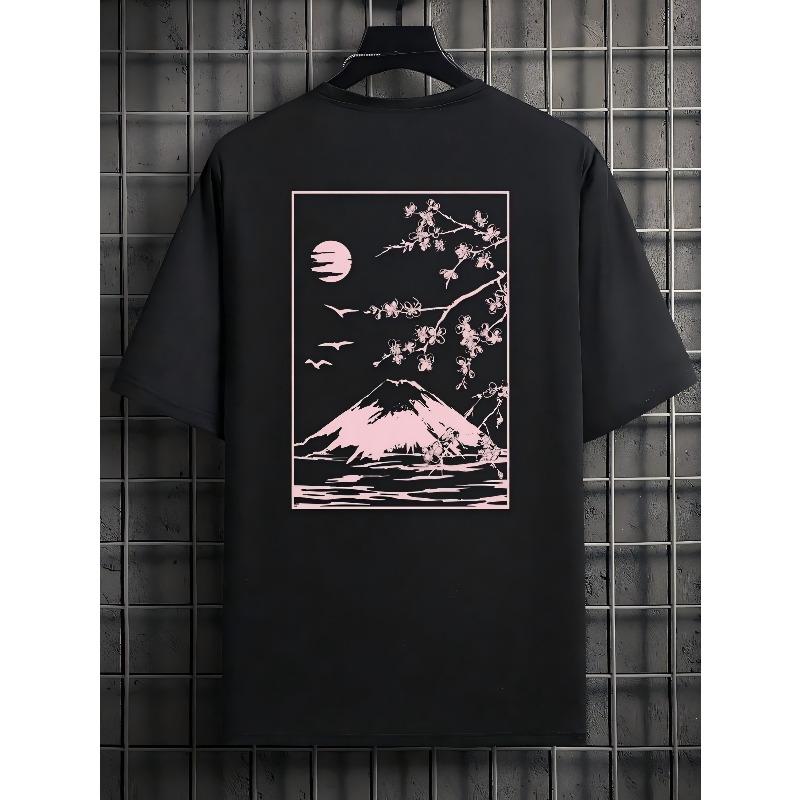 European Size Fujisan Japanese Print Fashionable Trendy Men s T-shirt, Comfortable, PLUS SIZE S чёрный