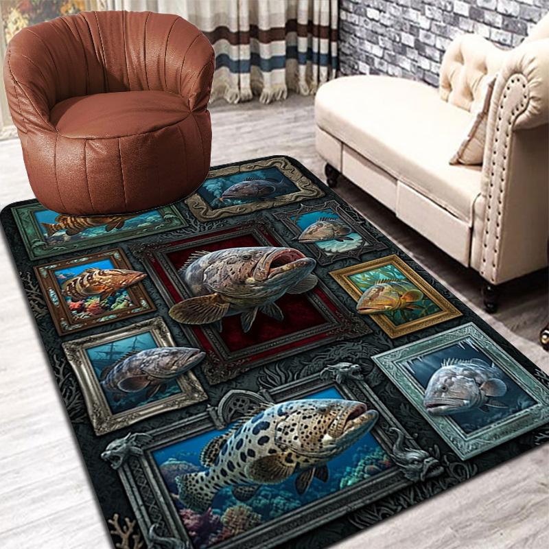 Ocean Fish Collage Pattern Rug Floor Mat for Living Room or Bedroom Soft and Comfortable Carpet a Gift for Birthday and Holiday.