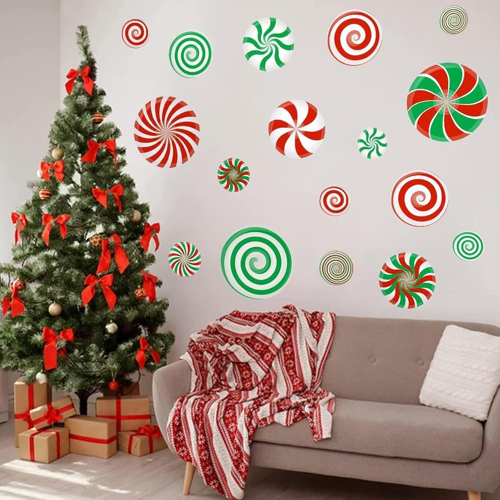 126 Pcs Candy Decals Peppermint Wall Decorations PVC Candy Floor Decals Wall Stickers Decals for Wall Candy Stickers for Xmas Candyland Party