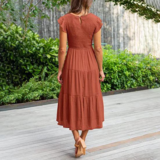 Women Dress Flying Sleeves Large Hem Summer Smocked Tiered Dress Streetwear