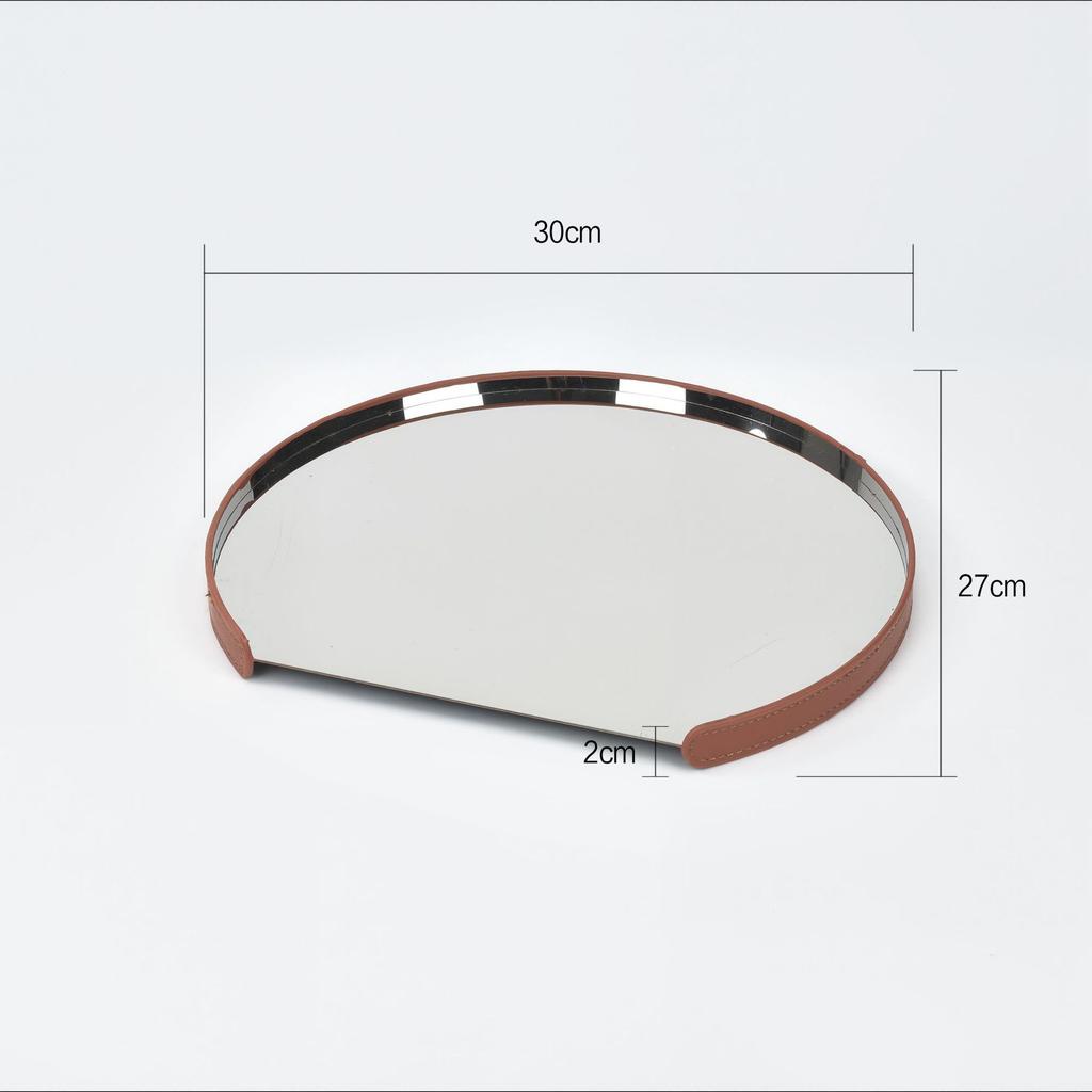 Stainless Steel Mirror Leather Tray Desktop Storage Container Jewelry Display Geometric Circular Storage Tray Cake Plate