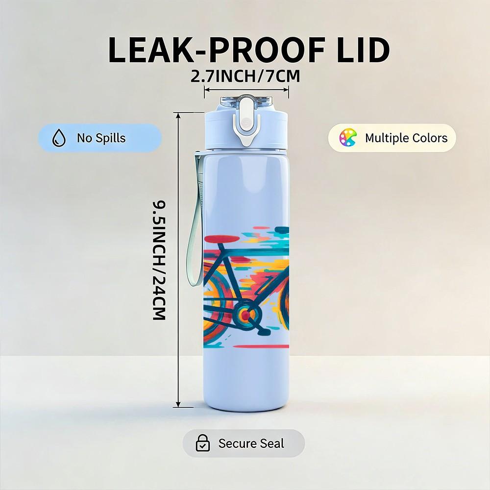 1PC Graffiti Rainbow Bicycle Art 750ml Color Plastic Sports Water Bottle Leakproof Flip Straw Lid Suitable for Sports Office Home Use
