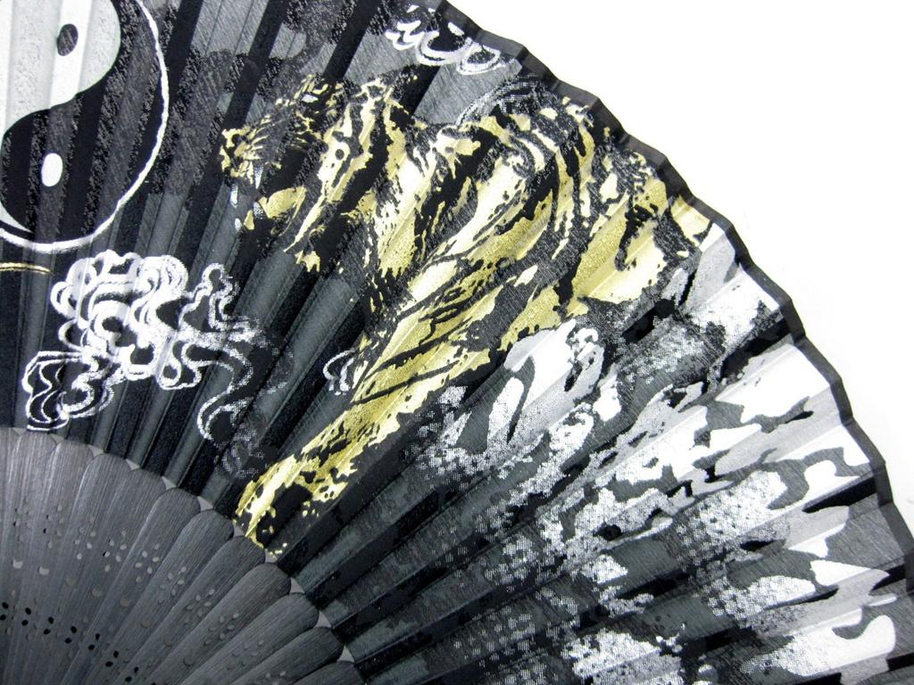 Silk Folding Fan Yin Yang Dragon Tiger