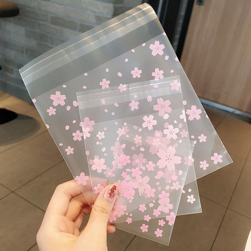 100pcs Transparent Cherry Blossom Packaging Bags Fresh Reusable DIY Dustproof Bags Candy Biscuits Jewelry Bags