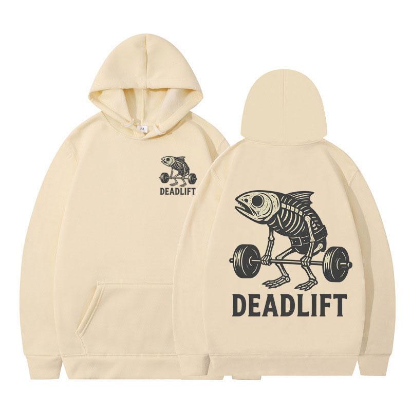 Fish Skeleton Deadlift Fish Bone Gym Workout Vintage Graphic Hoodie Men Women Winter Long-sleeved Fashionable Casual Sportswear