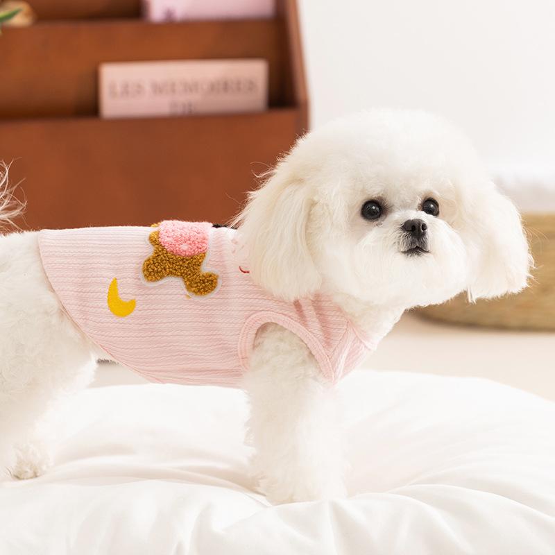 Spring and Summer Dog Clothes Cute Dachshund Dog Towel Embroidered Vest Bipod Teddy Than Bear Cat Pet Clothes