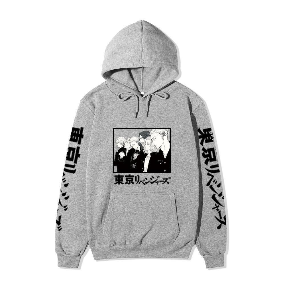 Black Warm Fleece Hooded Sweatshirt Tokyo Revengers Team Comic Print Unisex Autumn Winter Casual Daily Long Sleeve Pullover