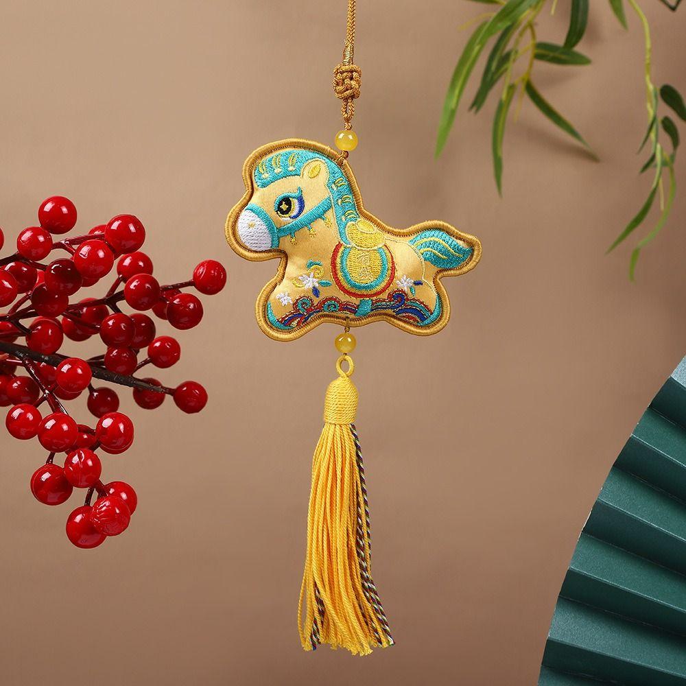 Chinese Style Pony Embroidered Pendant Tassel Zodiac Mascot Horse Hanging Decoration Funny Spring Festival Car Hanging Ornaments