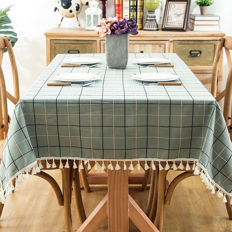 American Polyester Jacquard Imitation Cotton And Linen Waterproof Plaid Fringed Lace Geometric Rectangular Dining Table Coffee Table Tablecloth