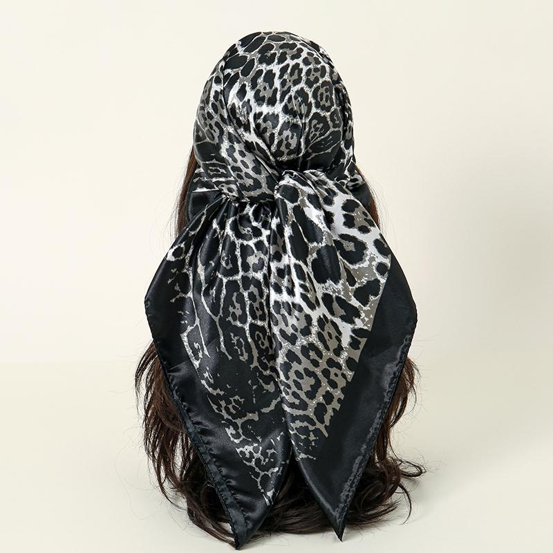 New 90*90cm Leopard Print Luxury Brand Square Silk for Women Foulard Satin Bandana Summer Soft Neckerchief Beach Hair Scarves
