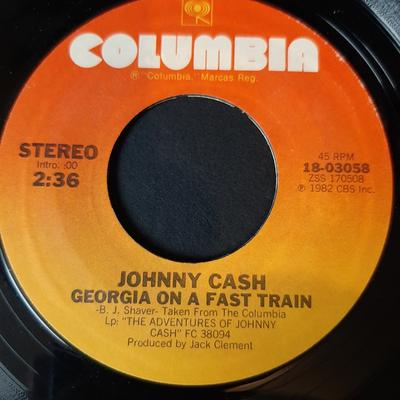 7inch Record JOHNNY CASH - Georgia On A Fast Train 1803058 Columbia 1982 US Folk Used