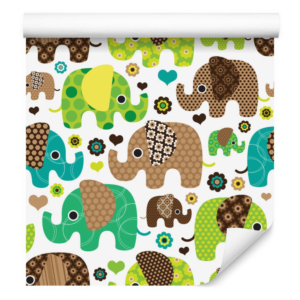 Wallpaper Elephants Animals Flowers Hearts for Living Room and Bedroom 50x1000