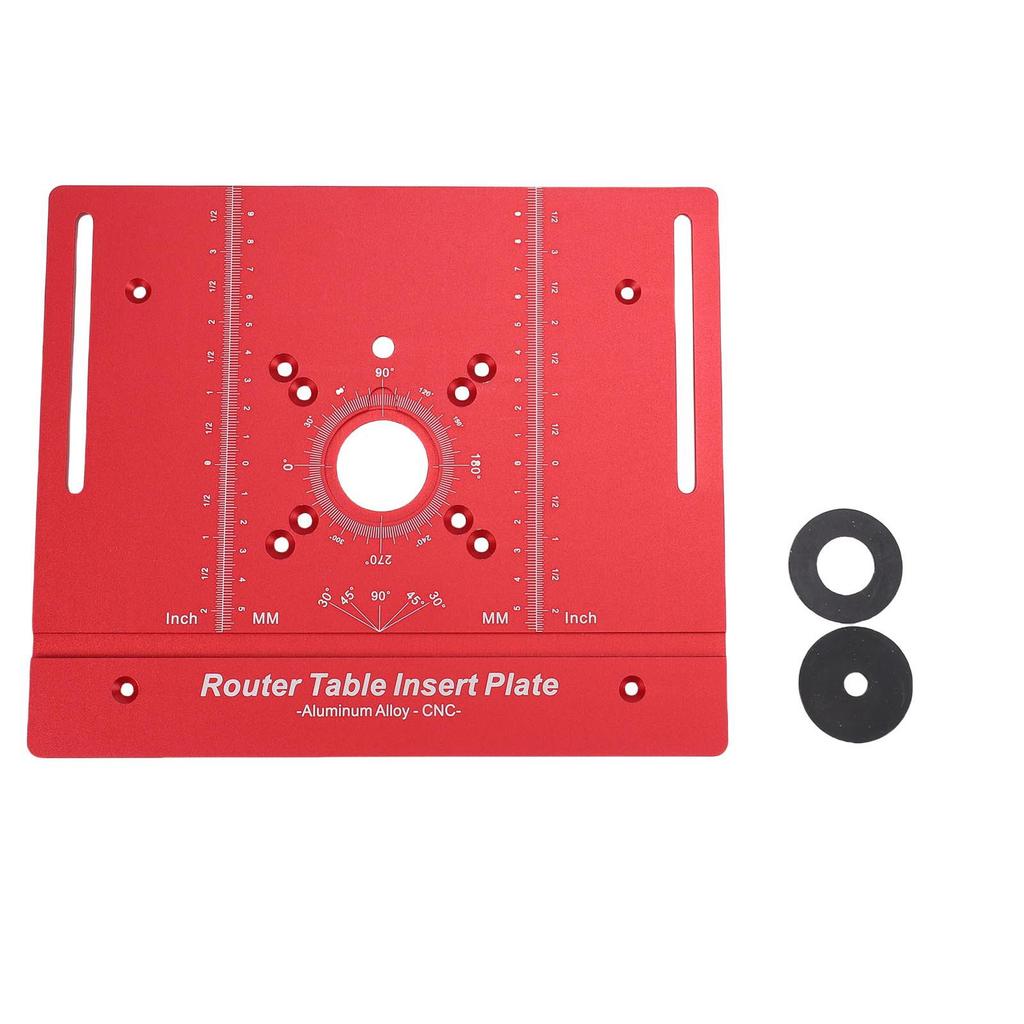 Router Table Insert Plate with 2 Rings Aluminum Alloy Woodworking Bench Flip Plate for Trimming Engraving Red Metric