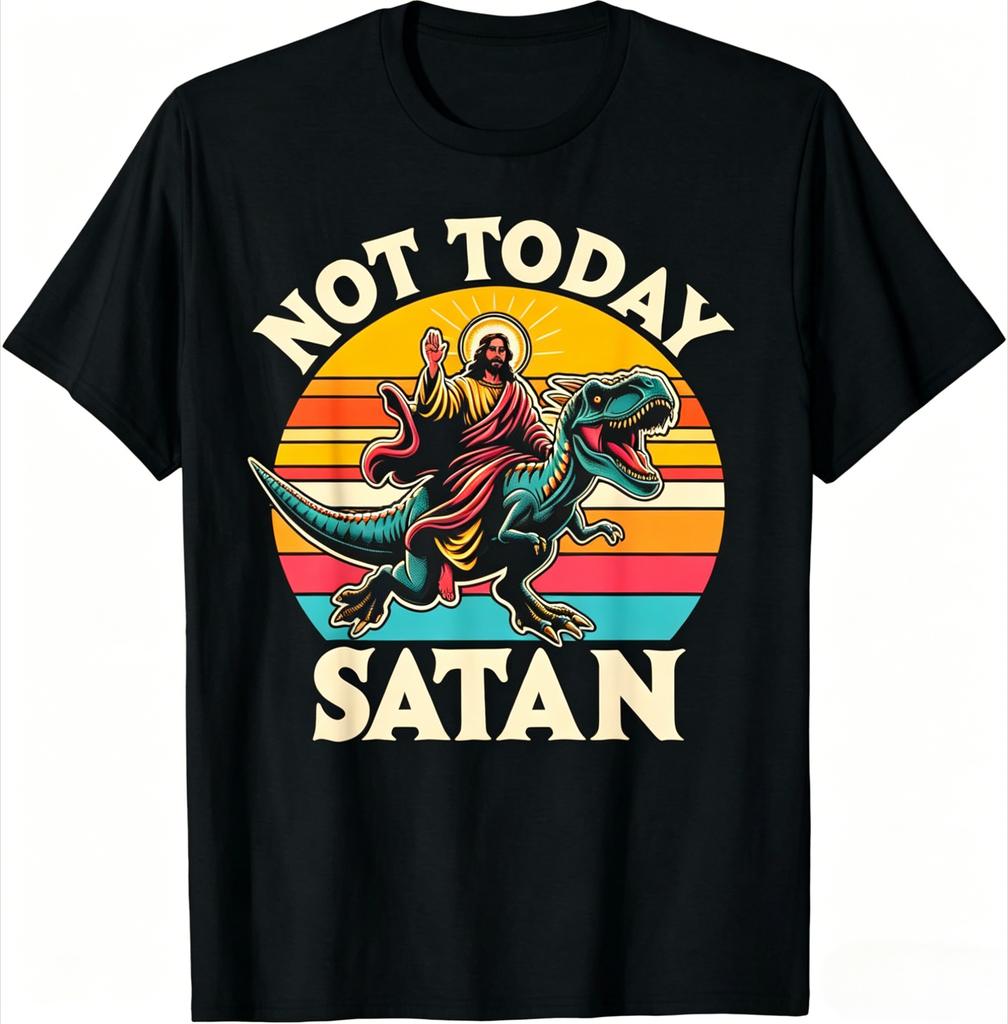 UnisexS Gothic Graphic TShirt  Not Today Jesus with Distressed Red Print Casual Tee for Outdoor Family Wear Gothi 2026 Summer