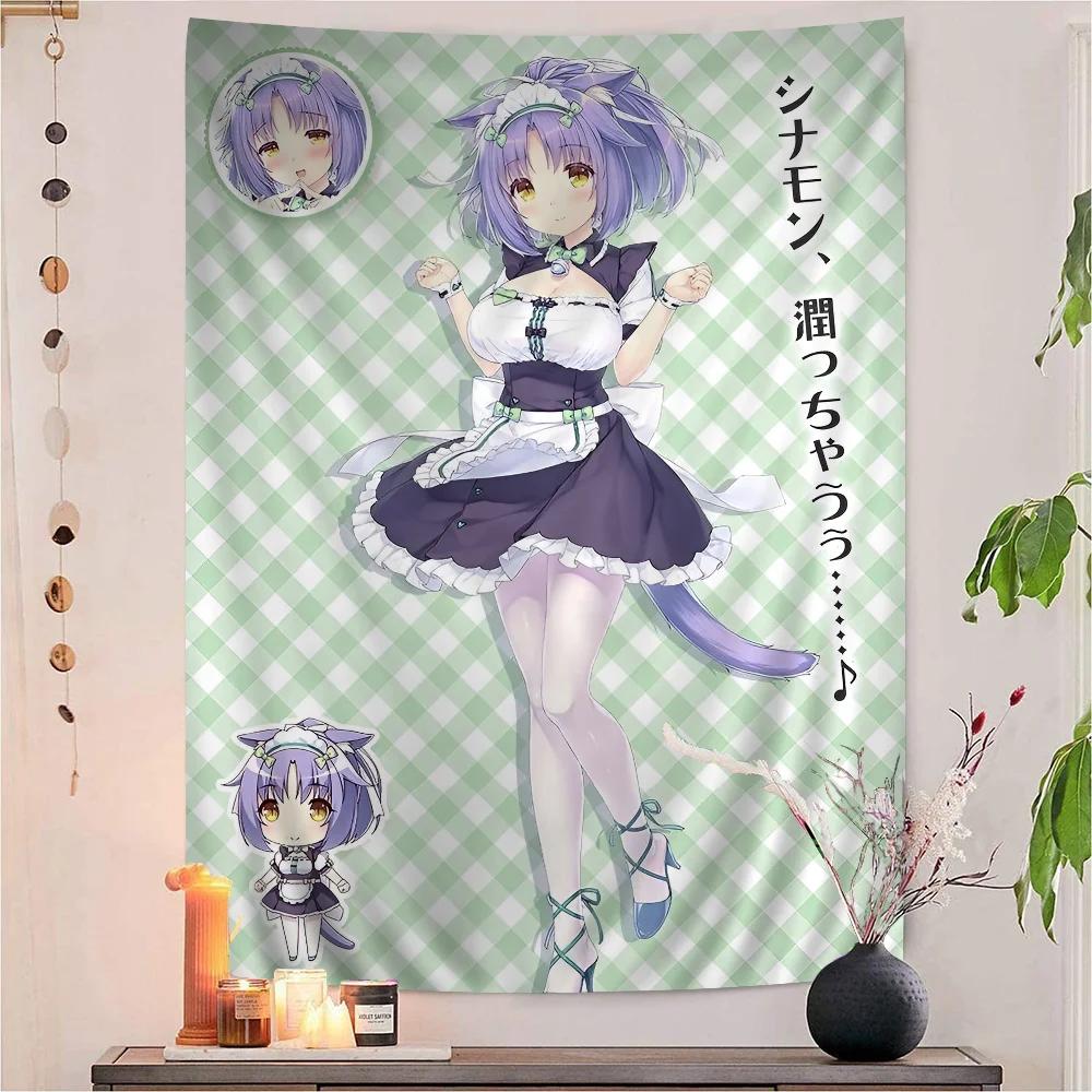 VIKAMA Nekopara Tapestry Cat Girl Anime Peeling Wall Hanging Floral Decoration Suitable For Dormitories And Bedrooms