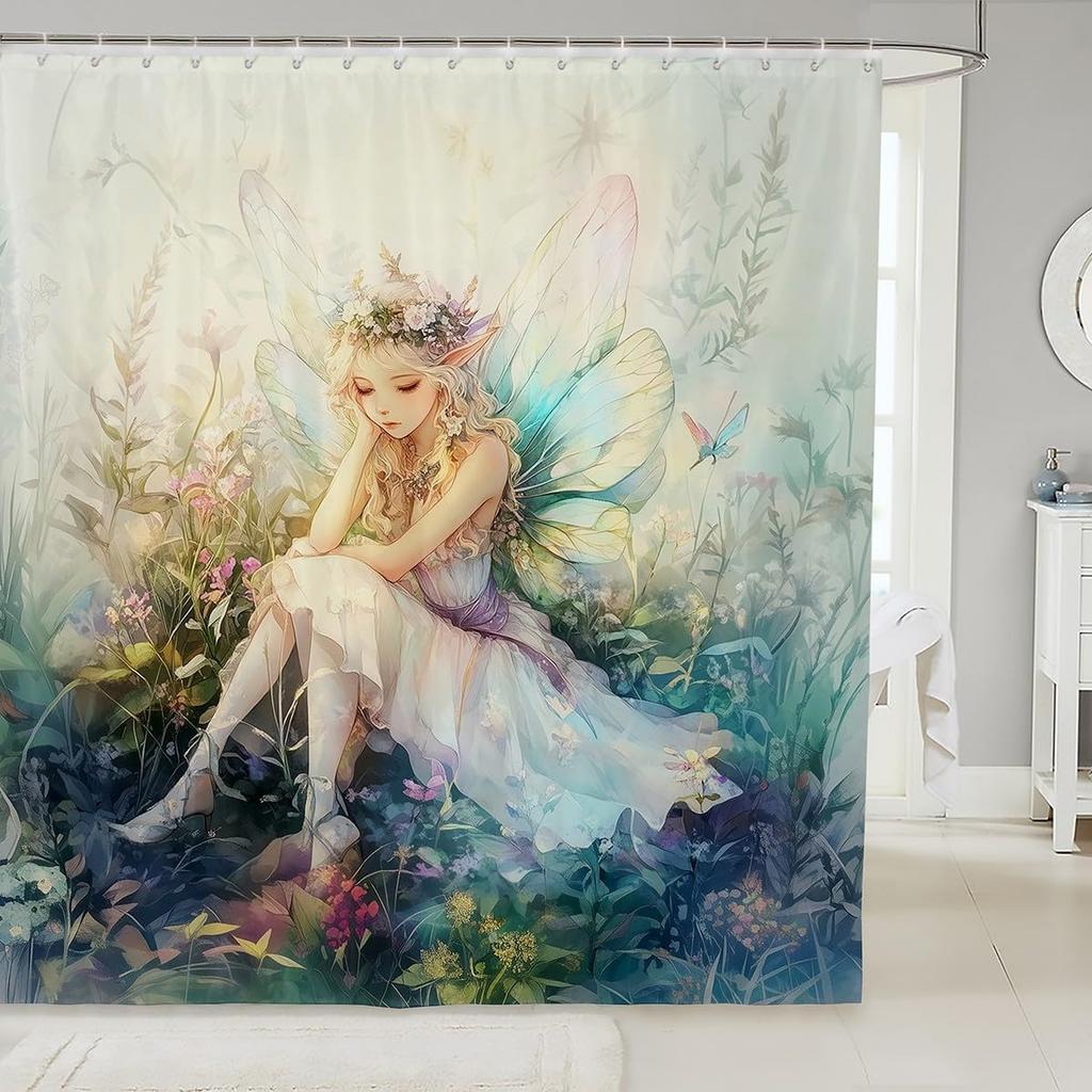 Guinea Pig Shower Curtain Set,Cute Pet Animals Bathroom Curtain,Kids Girls Teens Colorful Daisy Floral Waterproof Fabrics Kawaii