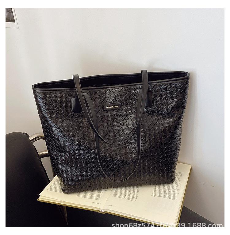 Texture trendy checkered tote bag women's 2025 new fashion casual handbag large-capacity woven shoulder bag