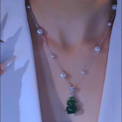 Women's Green Gourd Pendant Titanium Steel Necklace - Elegant Light Luxury Clavicle Chain