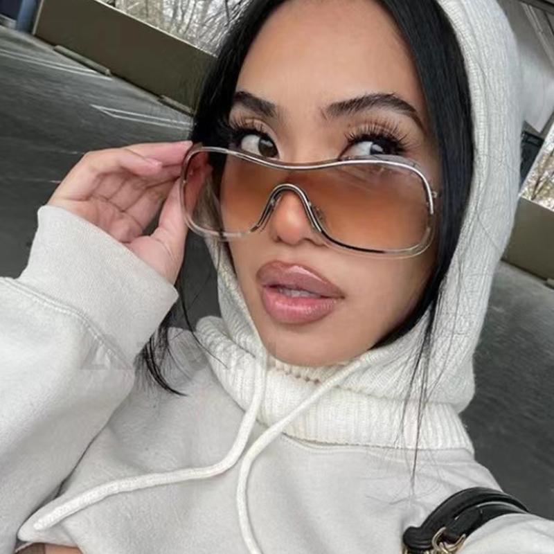 Oversized Sunglasses Women Sexy One Piece Y2k Sunglass for Female New Fashion Gradient Sun Glasses Men Rimless Eyewear UV400
