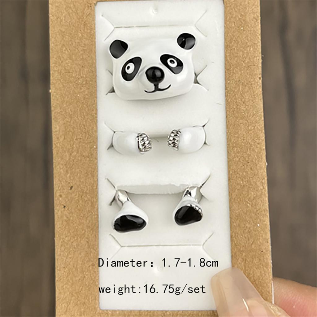 3Pcs/set Cute Cartoon Panda Decoration Drip Oil Open Rings for Women Fashion Jewelry Gift Creative Ring