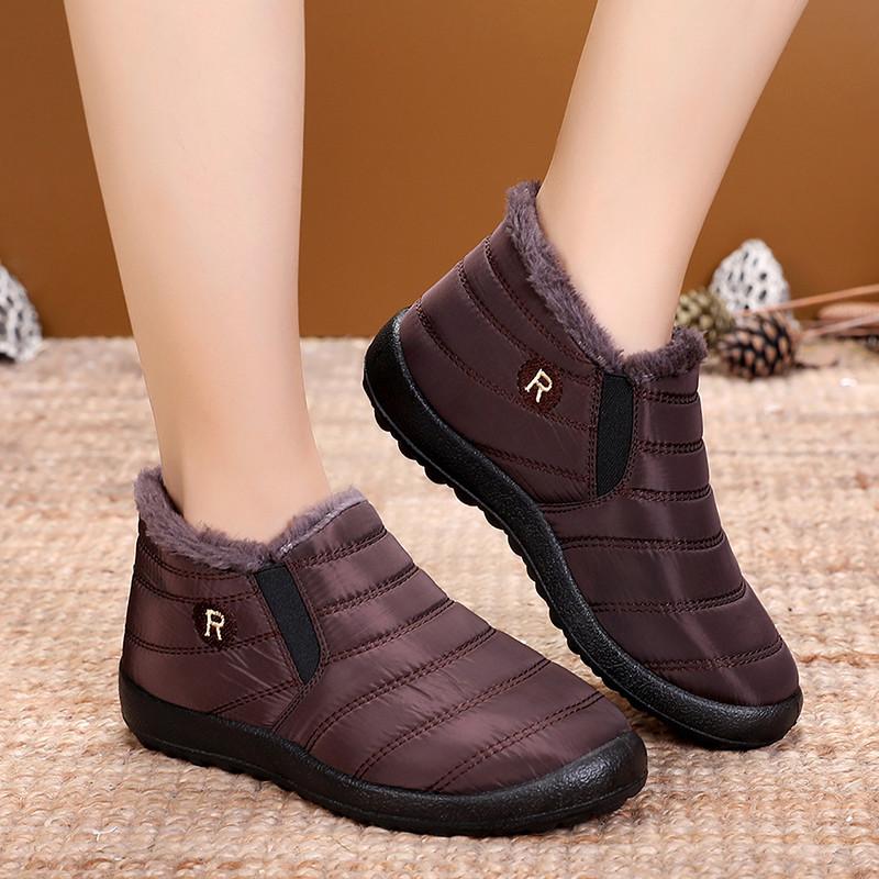 Winter Damenschuhe - Wasserdichte Kurze Baumwollschuhe Wollgefütterte Warme Freizeitschuhe Dicke und Rutschfeste Schuhe