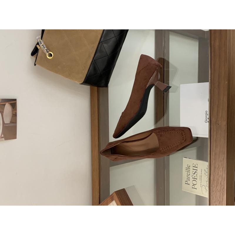 2025 new autumn fashion versatile temperament retro square head suede high heel comfortable commuting single shoes women