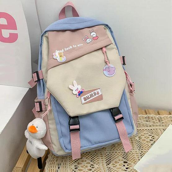 Încântător cu pandantiv de rață ghiozdan impermeabil, insigne drăguțe pentru fete, rucsac din nailon, în stil preppy, rucsac de culoare contrastantă, versatil