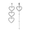 925 Silver Korean Asymmetrical Heart Diamond Pearl Tassel Earrings