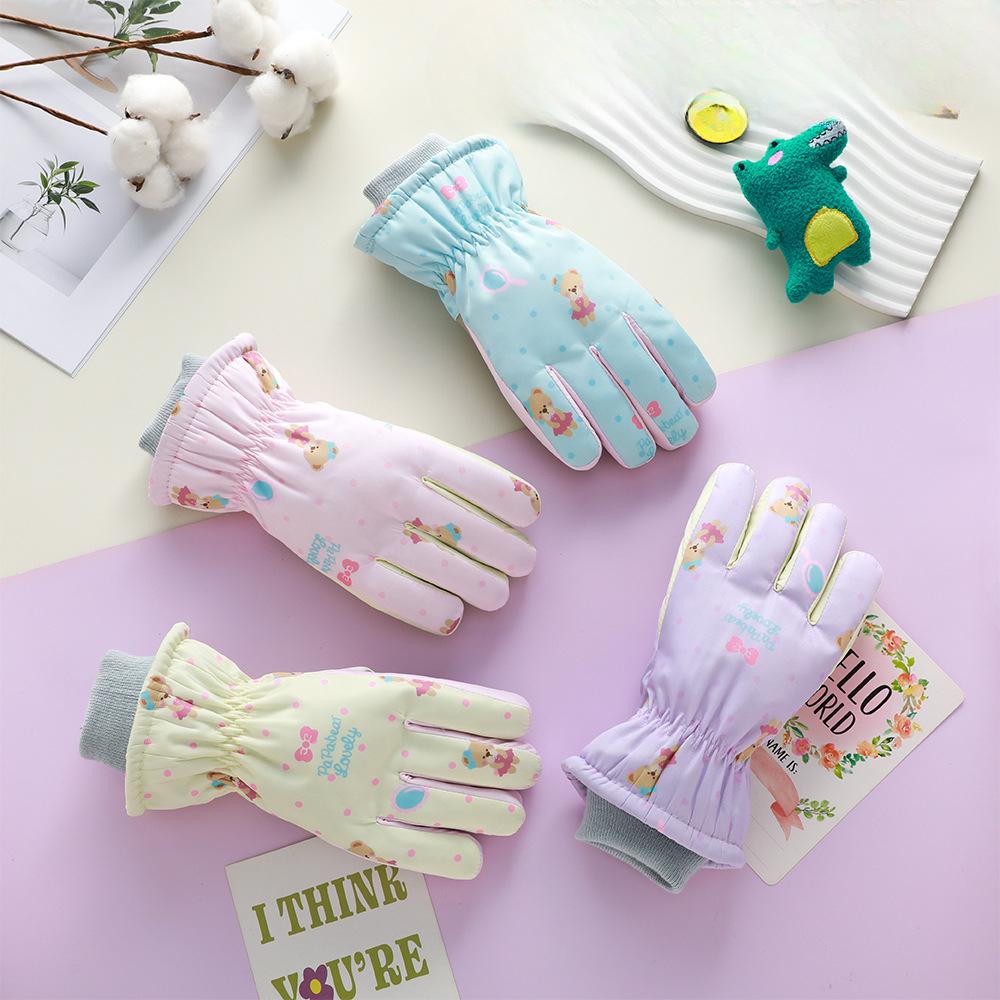 Children's Ski Gloves for Winter Boys Cycling Girls Outdoor Plus Velvet Thickened Water Splashing Windproof Cold Resistant Gloves