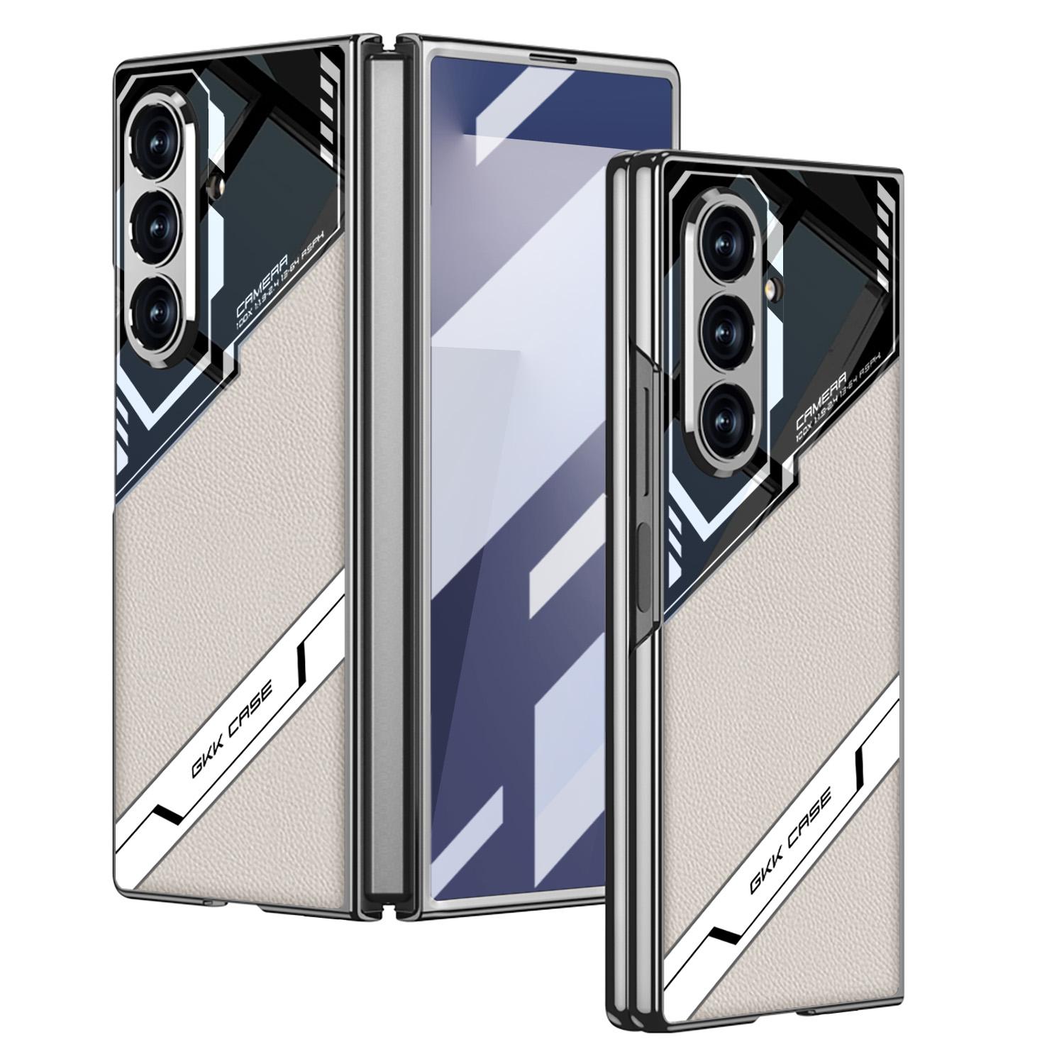 

For Samsung Galaxy Z Fold7 5G Magnetic Case Electroplating PC+Tempered Glass+PU Phone Cover Titanium Grey