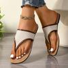 Korean version 2025 summer new pinch foot cool slippers flat-bottomed canvas niche retro versatile toe flip-flops shoes women
