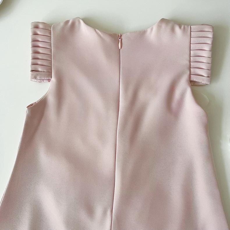 2026 Korean-Style 3D Petal Pleated Sleeveless Satin Dress for Girls