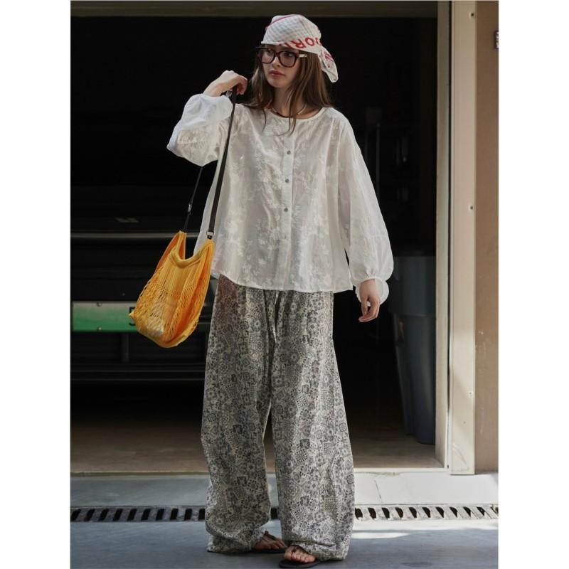 Johnature Summer Korean Embroidered Puff Sleeve Sunscreen Women Shirt Light Breathable Tops